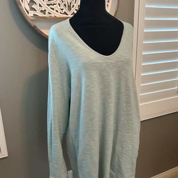 J Jill Pure Jill Cotton Front Pocket Long Sleeve Tunic Drawstring Tie Green SZXL - Picture 1 of 7